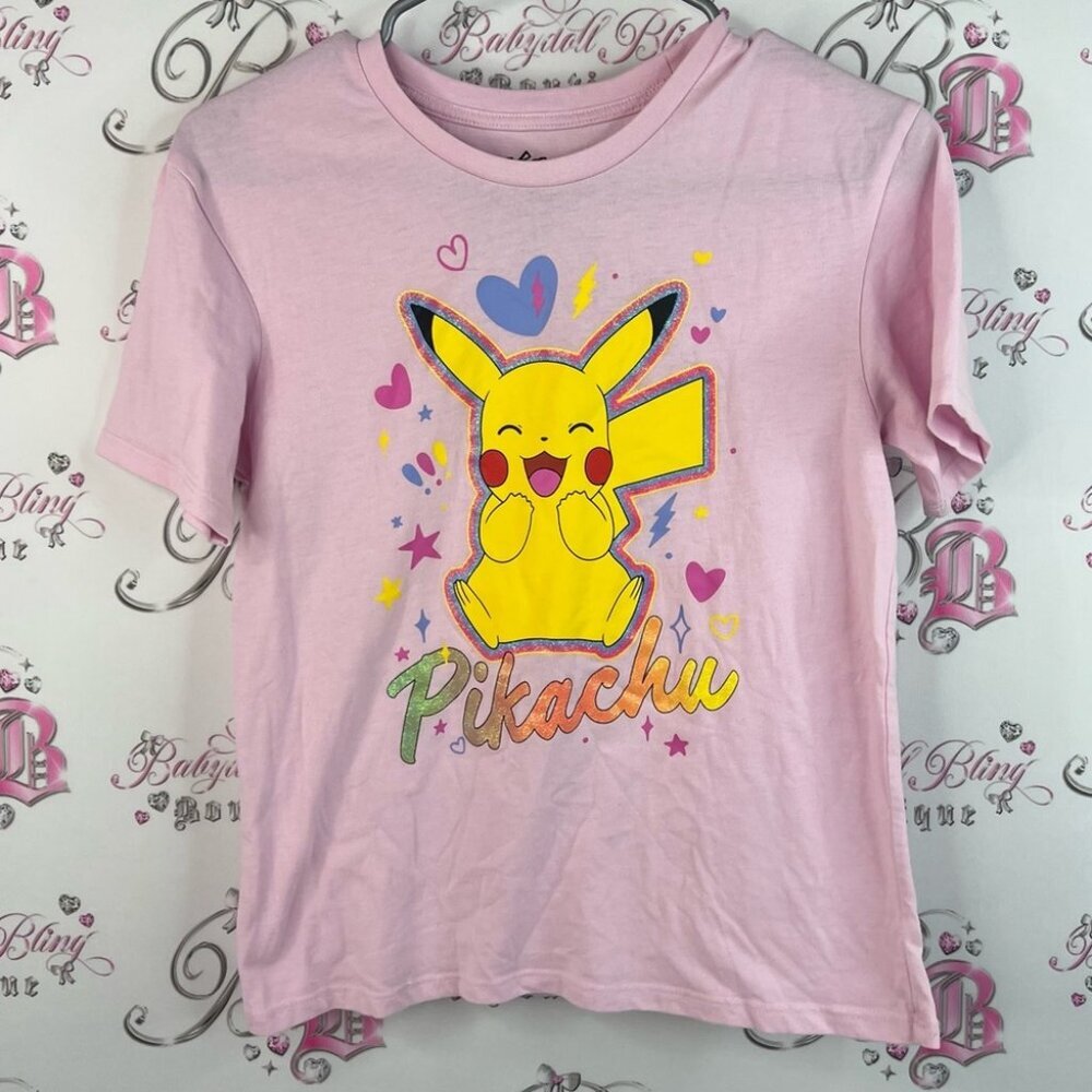 Pokemon tshirt Pikachu Pink Kids T-Shirt sparkly laughing character cute